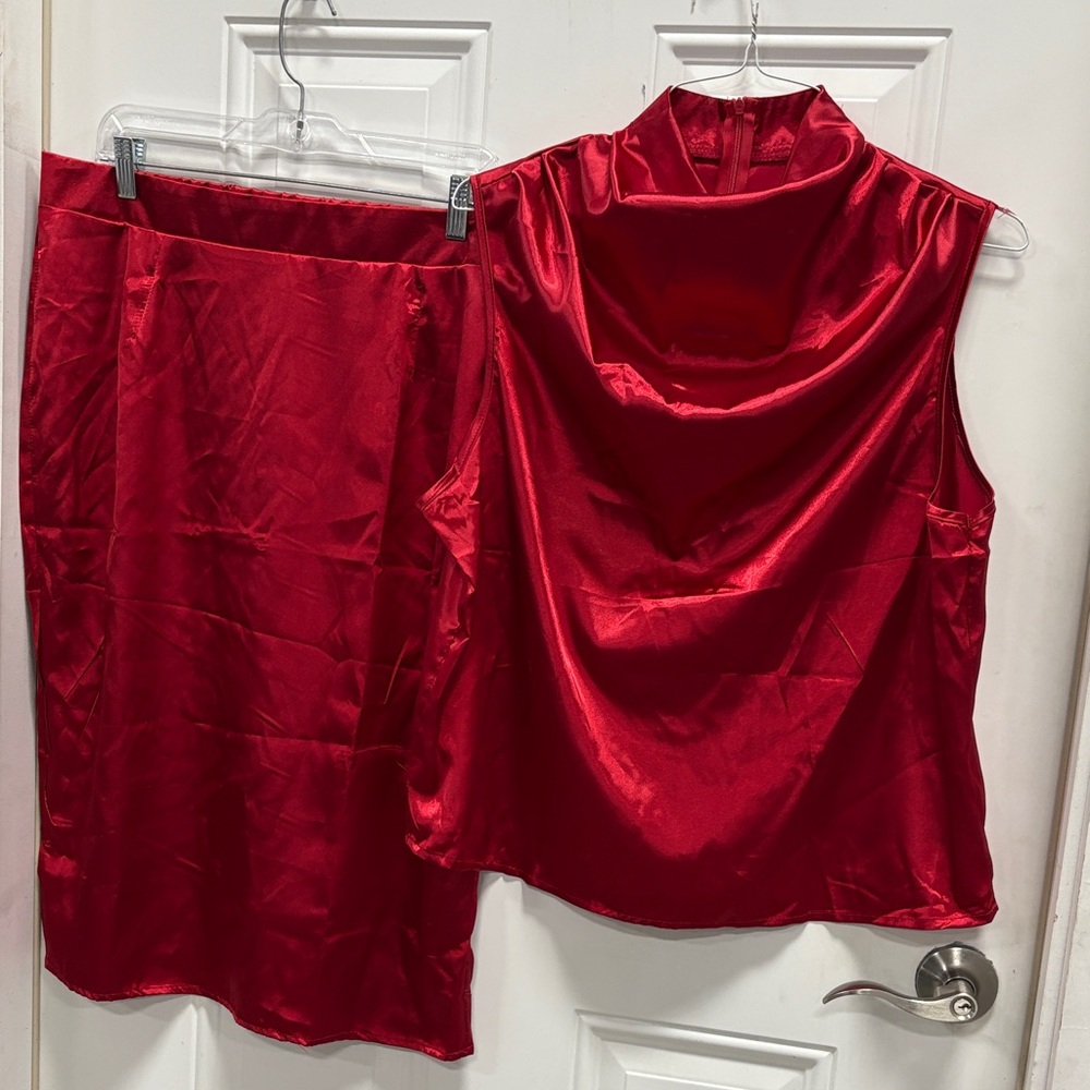 Elegant Red Satin Skirt and top set